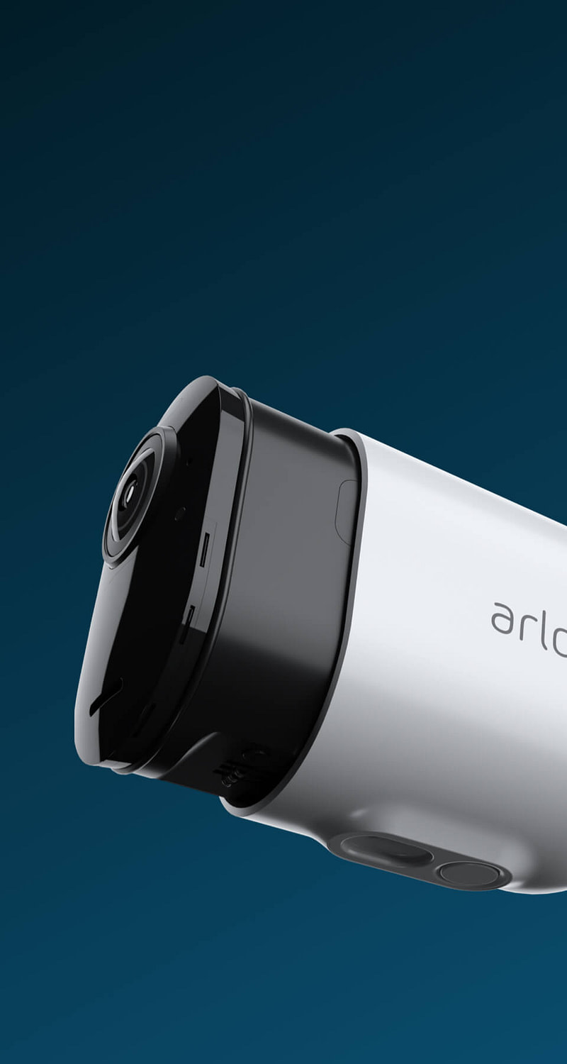 Hyper-realistic 3D render of Arlo security camera.