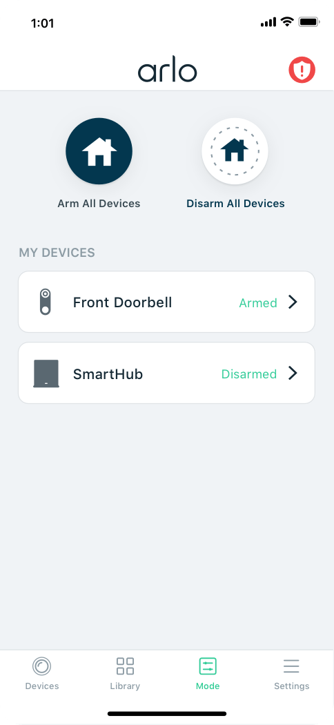 App screen showing Arlo home security app UI design by Humdinger.